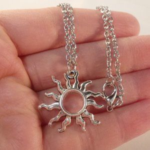 Mens Silver Sun Corona Pendant Necklace 20"